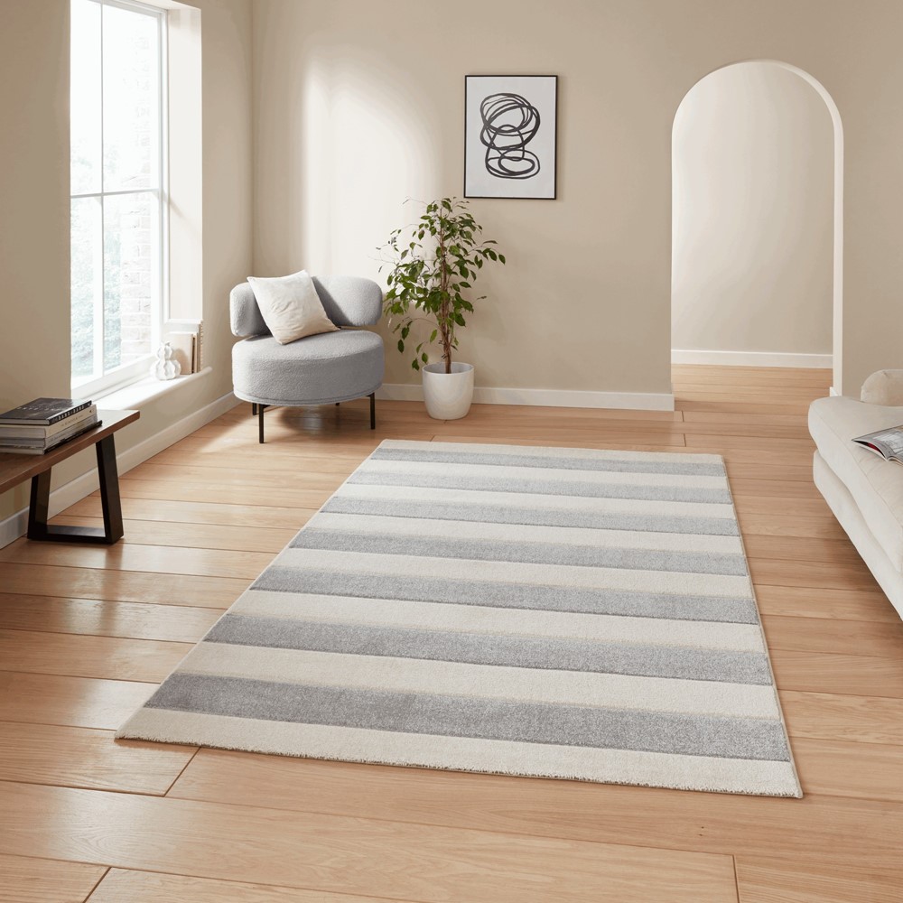 Cove Stripe Modern Carved Rugs by Catherine Lansfield in Grey